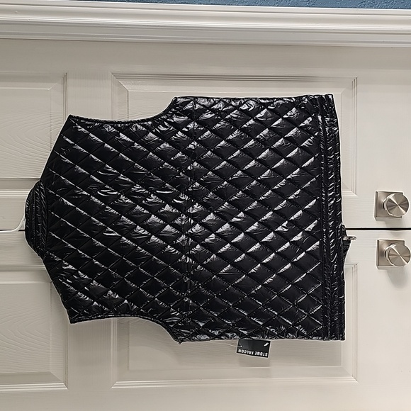 New Stone Falcon Shiny Puffer Vest Diamond Design 3 Zippered pockets. XL. Black - Picture 5 of 13